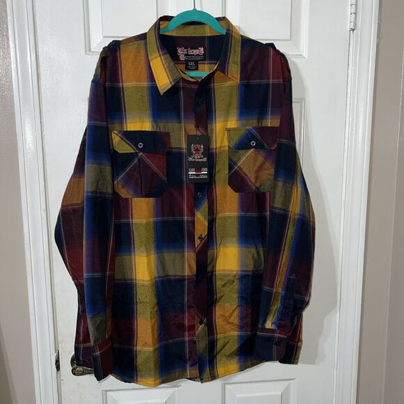 NWT MEN'S BLAC LACQUER 5xl PLAID LONG SLEEVE BUTTON FRONT CASUAL SHIRT - Picture 1 of 4